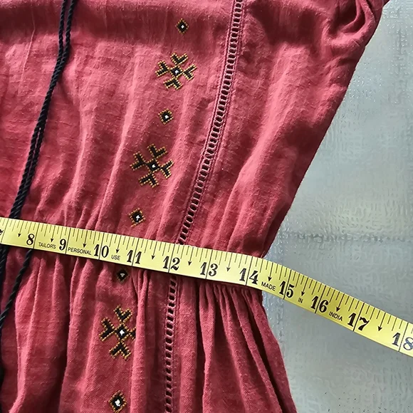 Zara TRF Boho Maxi Dress Red Embroidered Long Sleeve Peasant Ethnic Festival M - Picture 9 of 16